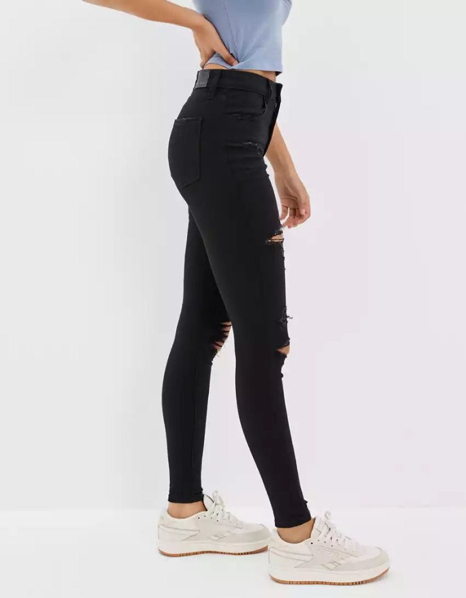 Jean American Eagle AE Ne(x)t Level Ripped Super High-Waisted Jegging Noir Femme | UBC-68553171